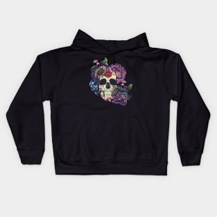 Sugar skull with flowers Kids Hoodie